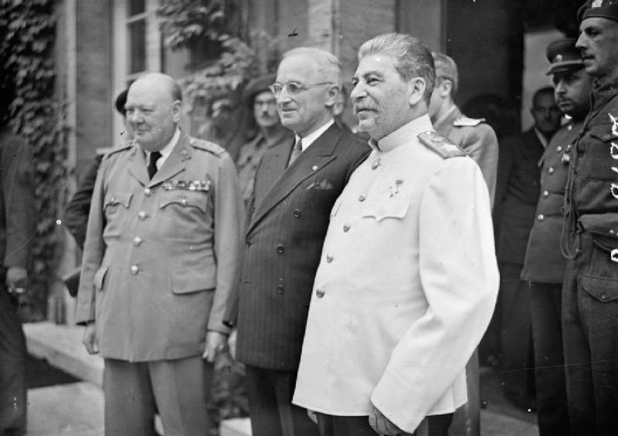 Winston Churchill, Harry Truman and Joseph Stalin at Potsdam on 17 Jul 1945
