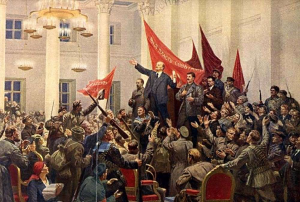 Lenin declares victory for the Revolution in 1917, by Sokolov-Skalia