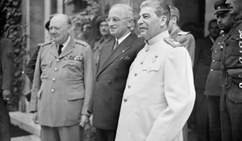 Winston Churchill, Harry Truman and Joseph Stalin at Potsdam on 17 Jul 1945