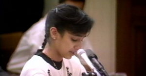 Nurse Nayirah testifying about the atrocities committed by Iraqi soldiers